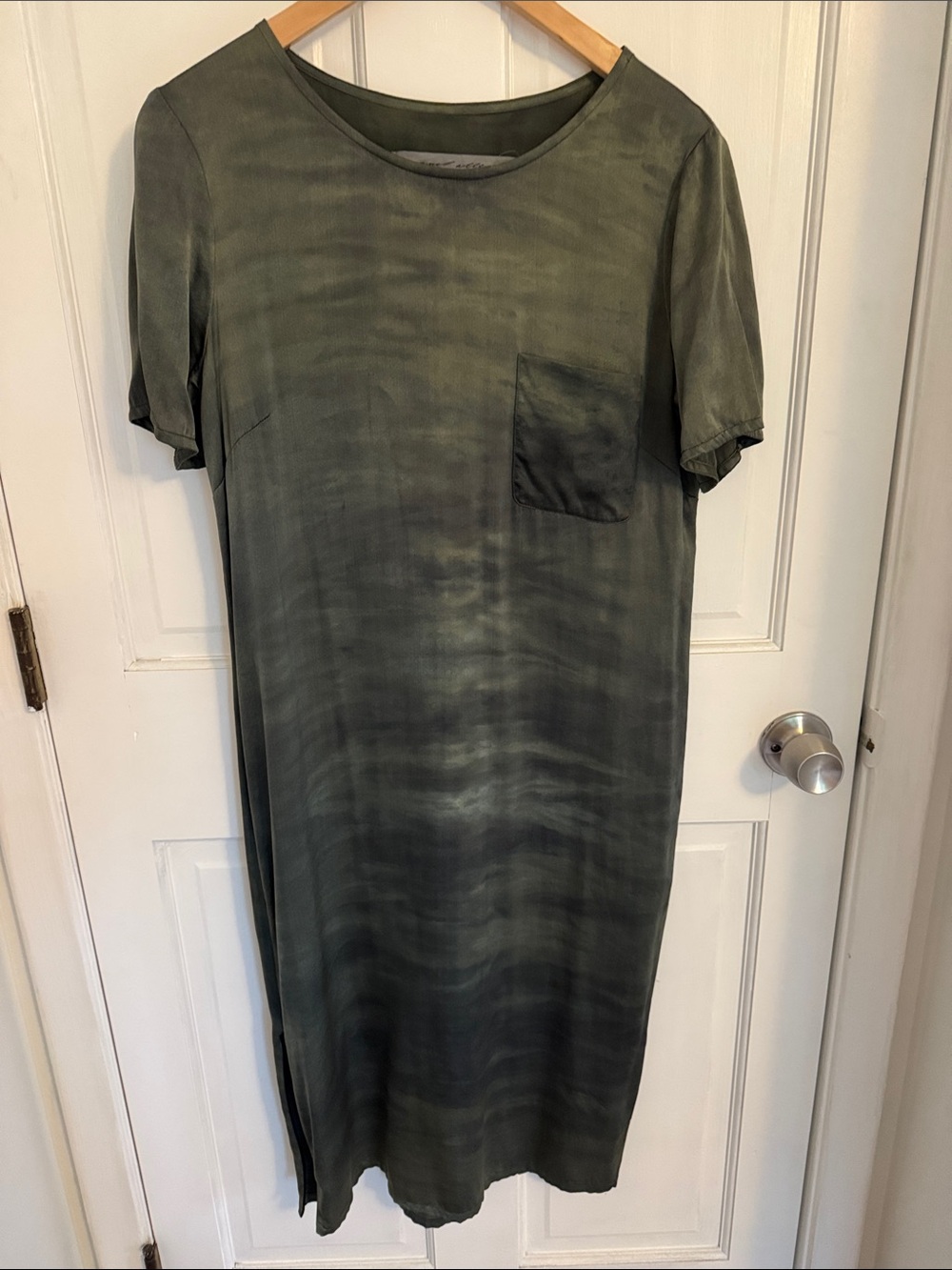 Raquel Allegra Silk Olive Green Midi Dress
